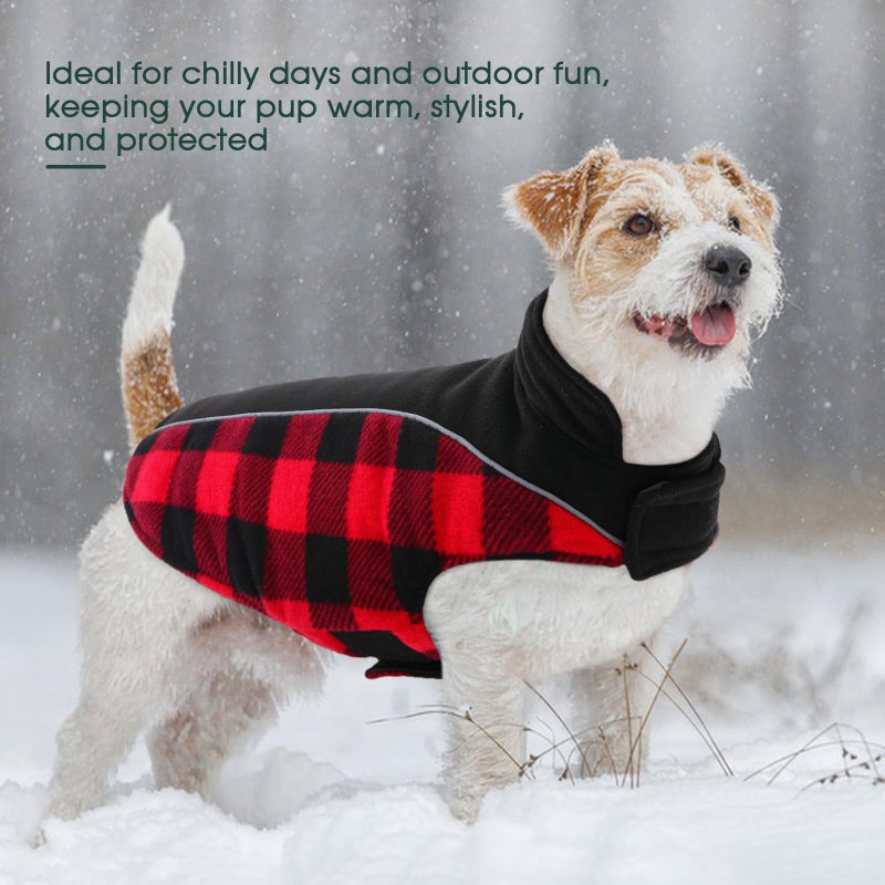 Kuoser Dog Winter Coat, Reversible Waterproof Dog Jacket with Reflective Strip, Warm Dogs Fleece Vest Adjustable Doggy Cold Weather Clothes Plaid Christmas Outfit Pet Apparel for Large Dogs, Red L - Image 5